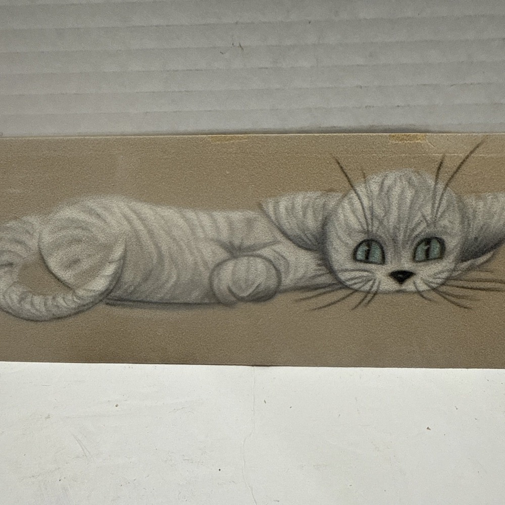 Vintage Original Sketch Of A Gray & White Cat-By M. McCarthy-3 3/8"x8‎ 5/8"